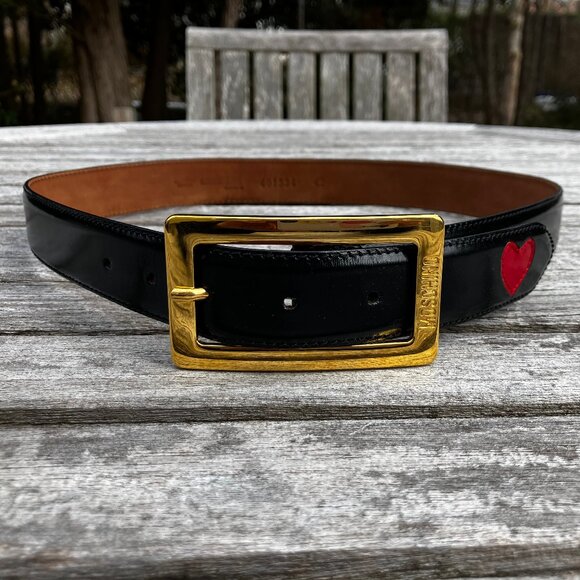 ❤️Moschino Black Leather Belt with Red Heart main image 13